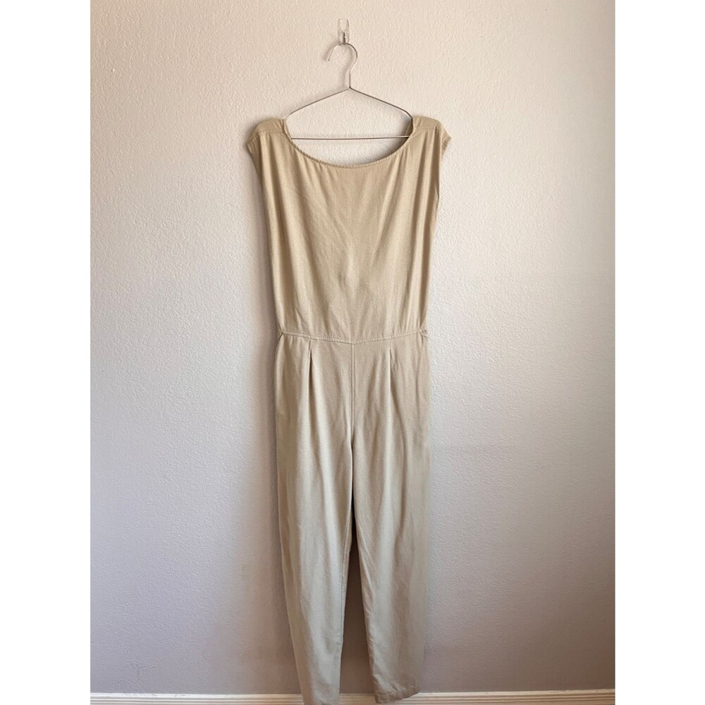 OZMA 100% Silk Matador Romper Jumpsuit in Stucco (Beige) Size MEDIUM